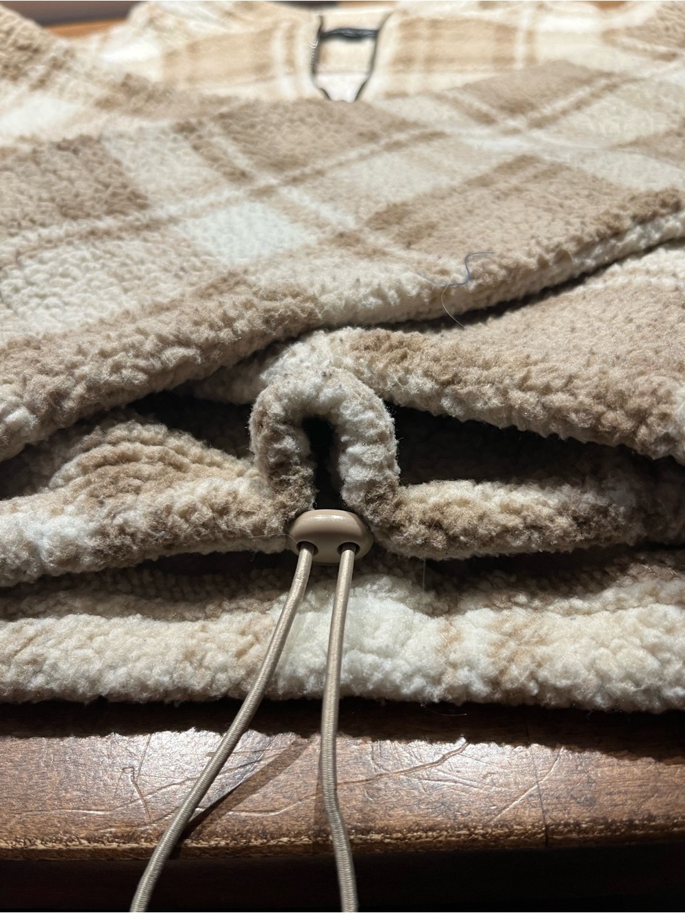 Love Tree Plaid Sherpa Half-Zip Pullover - Cream & Tan - Picture 6 of 7